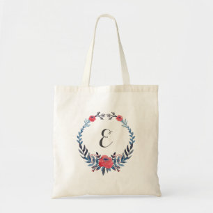 Bolsa Tote Monograma floral das rosas vermelhas   da aguarela