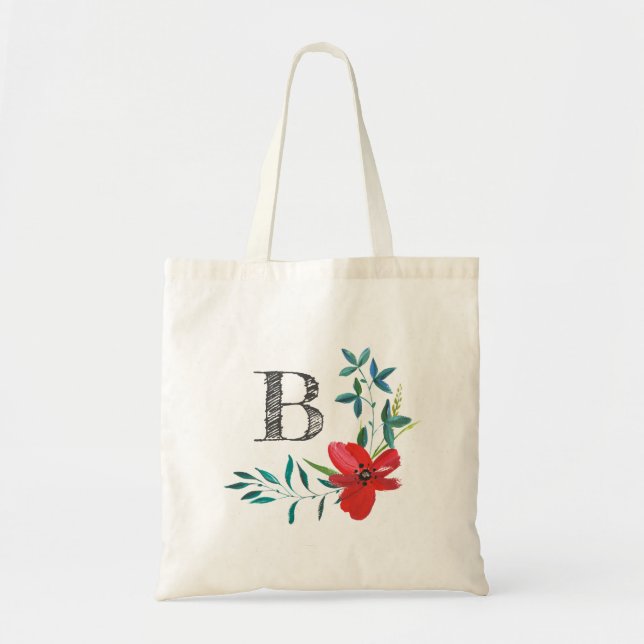 Bolsa Tote Monograma Floral de Aquarela (Frente)