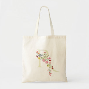 Bolsa Tote monograma floral de casamento R primavera Chá de N