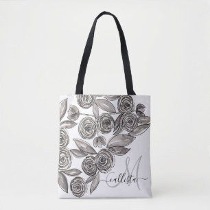 Bolsa Tote Monograma Floral de Cor Branca Branca Moderna