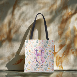 Bolsa Tote Monograma Floral de Coral Vibrante de Hannah - H
