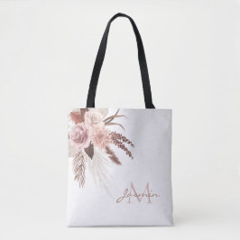 Bolsa Tote Monograma Floral de Grama das Pampas Boho Blush