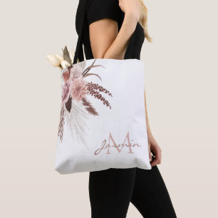 Bolsa Tote Monograma Floral de Grama das Pampas Boho Blush