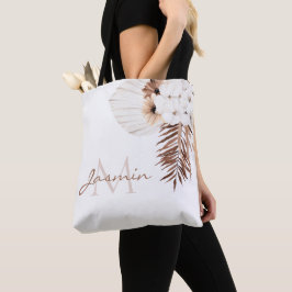 Bolsa Tote Monograma Floral de Grama Pampas Boho Rústico