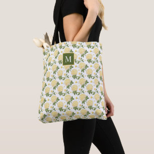 Bolsa Tote Monograma Floral de Hydragea Amarela Elegante