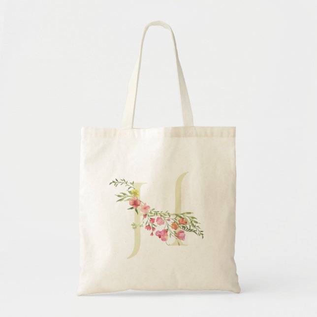 Bolsa Tote monograma floral de primavera H chá de noiva de ca (Frente)