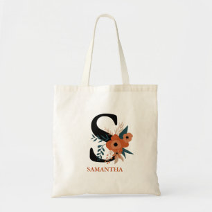 Bolsa Tote monograma floral de terracotta editável moderno