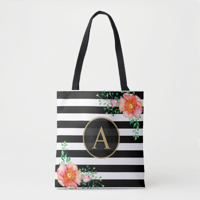 Bolsa Tote Monograma Floral Dourado Monograma Preto - Faixa B (Frente)