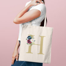 Monograma Floral em Aquarela Azul Marinho e Burgun