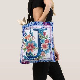 Bolsa Tote Monograma Floral em Aquarela Letra J