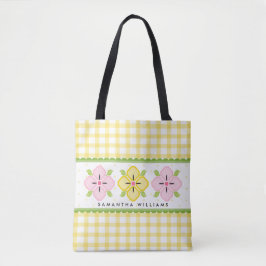 Bolsa Tote Monograma Floral em Xadrez Amarelo