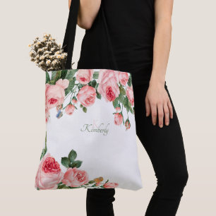 Bolsa Tote Monograma Floral Inicial Cor-de-Rosa-Azul