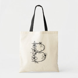 Bolsa Tote Monograma Floral - Letra B Canvas Reutilizável