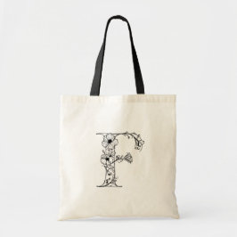 Bolsa Tote Monograma Floral - Letra F Canvas Reutilizável