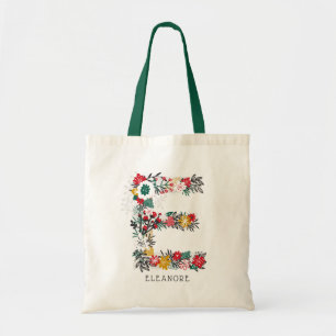 Bolsa Tote Monograma floral lunático da letra da letra E  