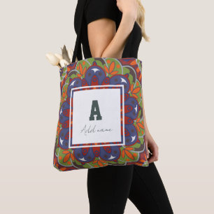 Bolsa Tote Monograma Floral Mandala Nome personalizado