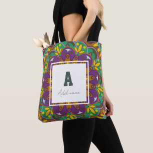 Bolsa Tote Monograma Floral Mandala Nome personalizado