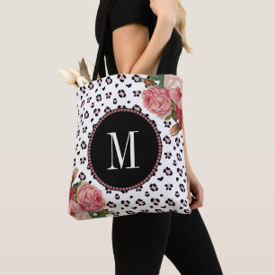 Bolsa Tote Monograma Floral Na moda Rosa Dourado Leopard Vint