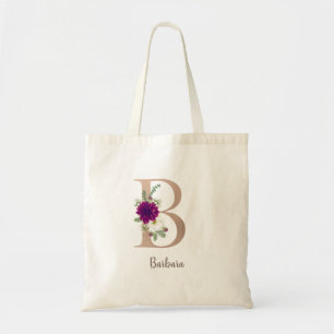 Bolsa Tote Monograma Floral Nome Personalizado - Letra B 