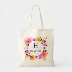 Bolsa Tote Monograma Floral Personalizado e Marca de Tote de 