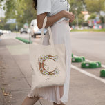 Bolsa Tote Monograma Floral Personalizado - Letra B Presente<br><div class="desc">Saco de tota de monograma "C" elegante com margaridas e vinhas em cor clara e suave. Personalize com seu nome,  perfeito para amantes da natureza e presentes pensativos.</div>