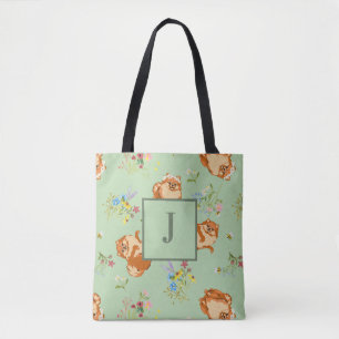 Bolsa Tote Monograma Floral Pomerano Padrão Verde