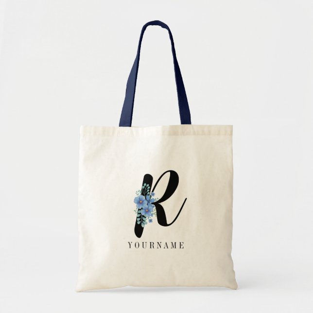 Bolsa Tote Monograma Floral R Flor Azul Burst (Frente)