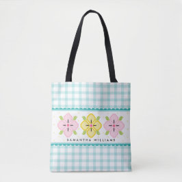 Bolsa Tote Monograma Floral Xadrez Aquático