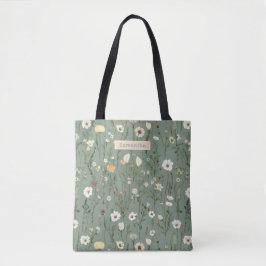 Bolsa Tote Monograma Flores Silvestres Verde Sage Amarelo Bra