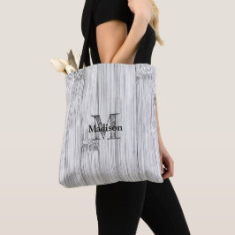 Bolsa Tote Monograma fresco em cinza com impressão de bambu e