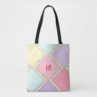Bolsa Tote Monograma Geométrico Dourado de Pastel Cute Modern