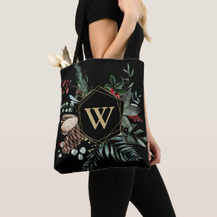 Bolsa Tote Monograma Geométrico Dourado Moderno da Terra de N