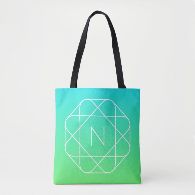 Bolsa Tote Monograma Geométrico legal | Azul e Verde limão (Frente)