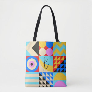 Bolsa Tote Monograma Geométrico Moderno Colorido abstrato