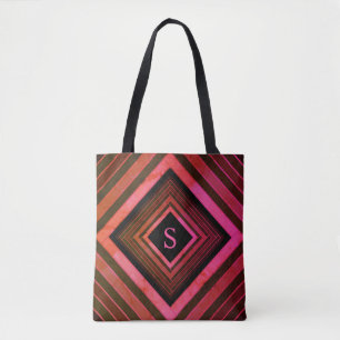 Bolsa Tote Monograma Geométrico Rosa Rústico Moderno Quadrado