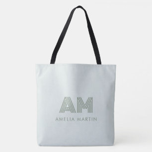 Bolsa Tote Monograma Geométrico Verde Sal Minimalista Persona