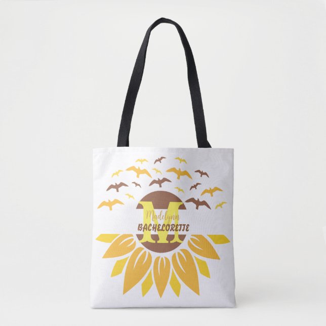 Bolsa Tote Monograma Girassol Personalizado por Bridesmaid (Frente)
