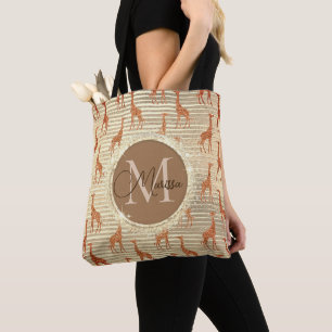 Bolsa Tote Monograma Glittery Giraffe on Gold Foil