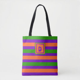 Bolsa Tote Monograma Halloween Roxo Laranja e Verde