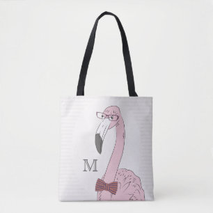 Bolsa Tote Monograma. Hipster Flamingo com o Arco do Rico Tie