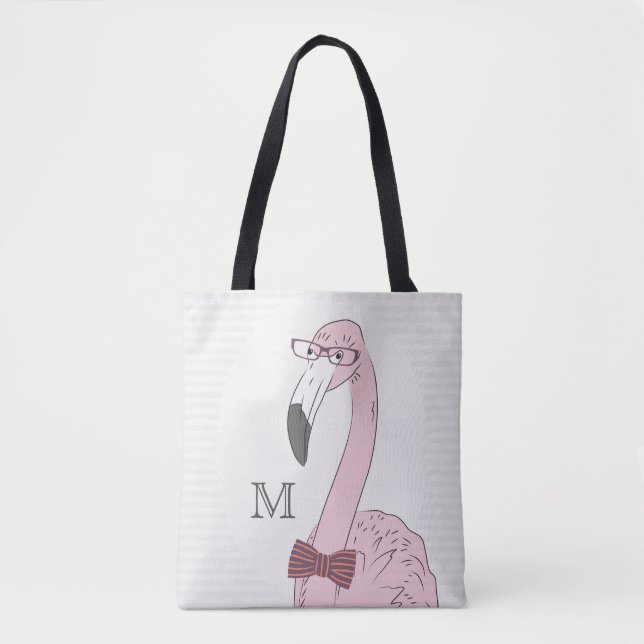 Bolsa Tote Monograma. Hipster Flamingo com o Arco do Rico Tie (Frente)