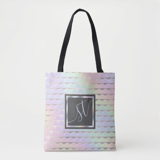 Bolsa Tote Monograma holográfico Faux iridescente (Frente)