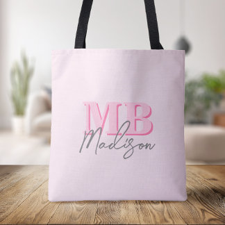 Bolsa Tote Monograma inicial cor-de-rosa moderno mínimo