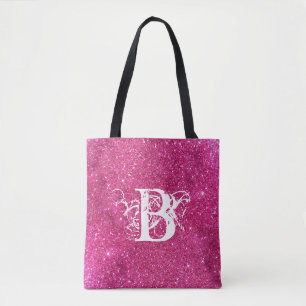 Bolsa Tote Monograma Inicial da Brilhante Legal Cor-de-rosa b