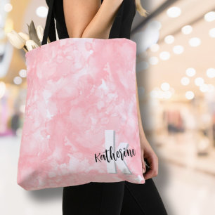 Bolsa Tote Monograma inicial de aquarela rosa
