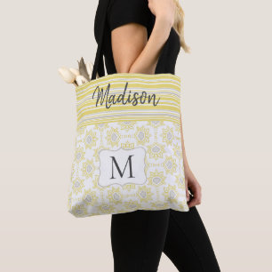 Bolsa Tote Monograma Inicial de Cinzas Amarelas Trendy Bee