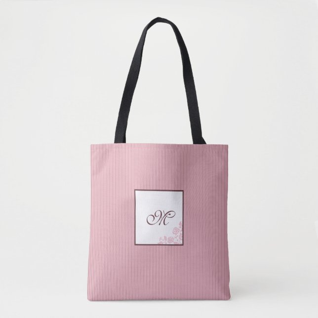 Bolsa Tote Monograma inicial de script de padrão de Rosa de f (Frente)