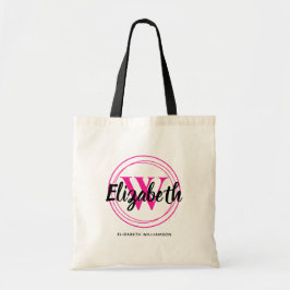 Bolsa Tote Monograma Inicial de Script Rosa Chic Personalizad