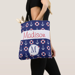 Bolsa Tote Monograma inicial de tendências Marinhos de Âncora