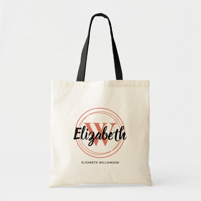 Bolsa Tote Monograma Inicial de Terracota Chic Nome Script (Frente)